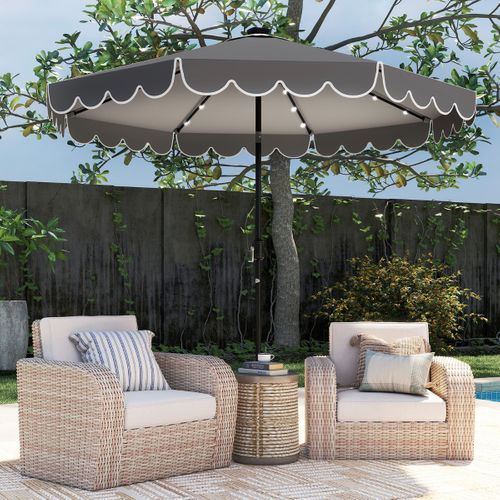 Parasol De Patio De 3 M Avec 24 LED Réglage De L'inclinaison Manivelle Facile 8 Nervures