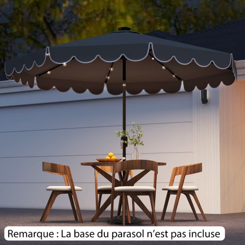 Parasol De Patio De 3 M Avec 24 LED Réglage De L'inclinaison Manivelle Facile 8 Nervures