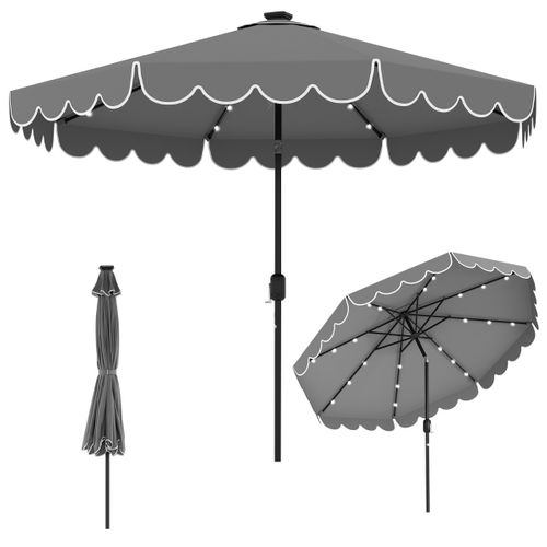 Parasol De Patio De 3 M Avec 24 LED Réglage De L'inclinaison Manivelle Facile 8 Nervures