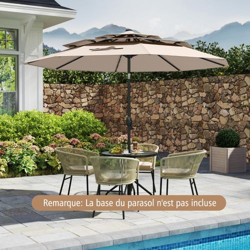 Parasol De Patio Solaire Avec LED à 3 Niveaux Réglage D'inclinaison Manivelle 313x248cm Beige