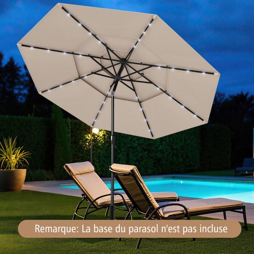 Parasol De Patio Solaire Avec LED à 3 Niveaux Réglage D'inclinaison Manivelle 313x248cm Beige