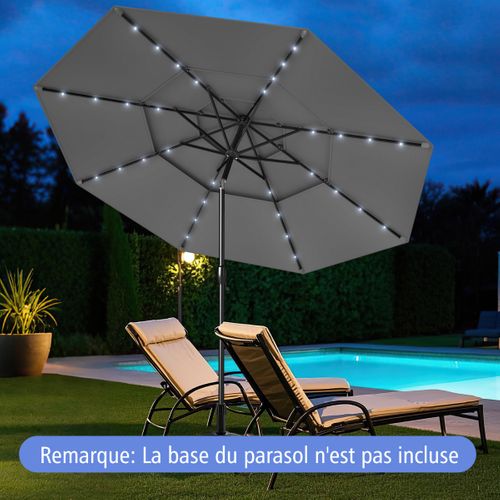 Parasol De Patio Solaire Avec LED à 3 Niveaux Réglage D'inclinaison Manivelle 313x248cm Gris