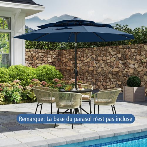 Parasol De Patio Solaire Avec LED à 3 Niveaux Réglage D'inclinaison Manivelle 313x248cm Marine