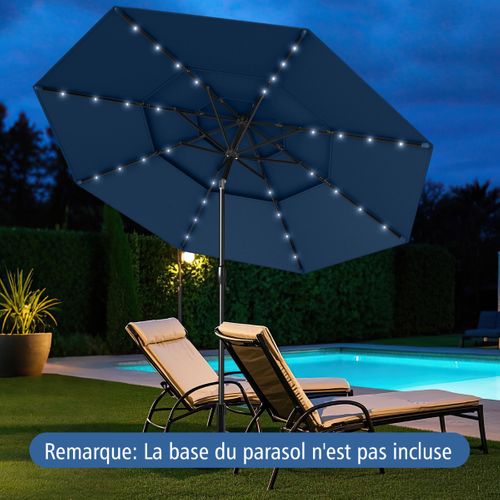 Parasol De Patio Solaire Avec LED à 3 Niveaux Réglage D'inclinaison Manivelle 313x248cm Marine