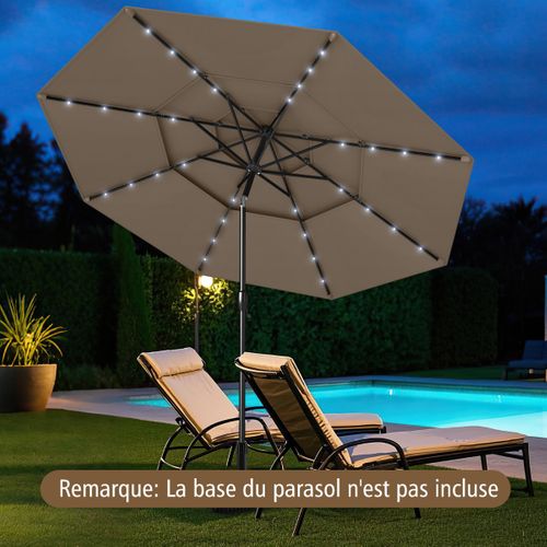 Parasol De Patio Solaire Avec LED à 3 Niveaux Réglage D'inclinaison Manivelle 313x248cm Marron