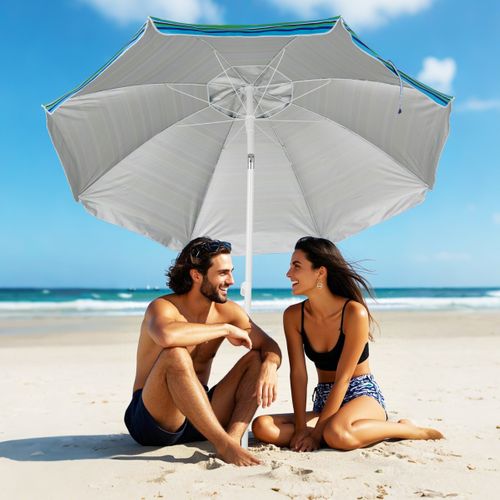 Parasol De Plage Avec Porte-gobelet Parasol De Jardin Inclinable 220cm Protection Solaire Upf50+