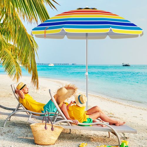 Parasol De Plage De 198cm Avec Bouton Poussoir Inclinable Ancrage Pour Sable Sac De Transport