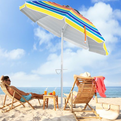 Parasol De Plage De 198cm Avec Bouton Poussoir Inclinable Ancrage Pour Sable Sac De Transport