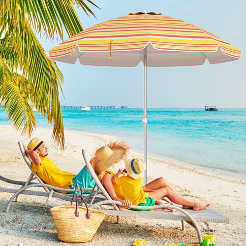 Parasol De Plage De 198cm Avec Bouton Poussoir Inclinable Ancrage Pour Sable Sac De Transport