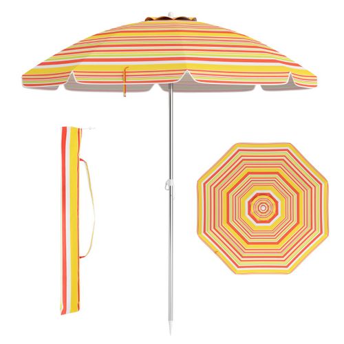 Parasol De Plage De 198cm Avec Bouton Poussoir Inclinable Ancrage Pour Sable Sac De Transport