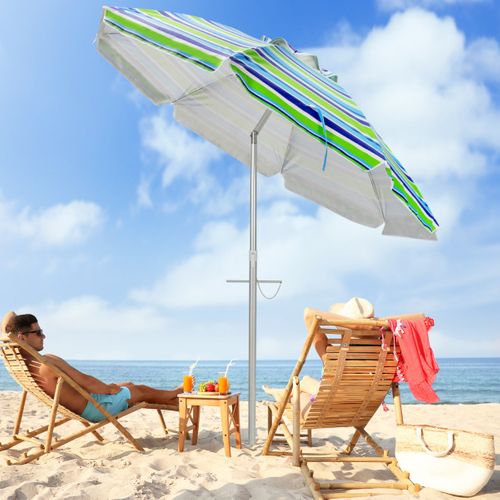 Parasol De Plage De 198cm Avec Bouton Poussoir Inclinable Ancrage Pour Sable Sac De Transport