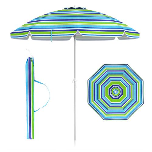 Parasol De Plage De 198cm Avec Bouton Poussoir Inclinable Ancrage Pour Sable Sac De Transport