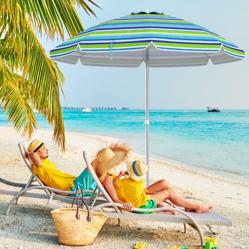 Parasol De Plage De 198cm Avec Bouton Poussoir Inclinable Ancrage Pour Sable Sac De Transport
