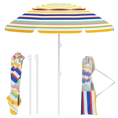 Parasol De Plage De 200cm Parasol Portable Extérieur Pour Sable Avec Inclinaison à Bouton-poussoir