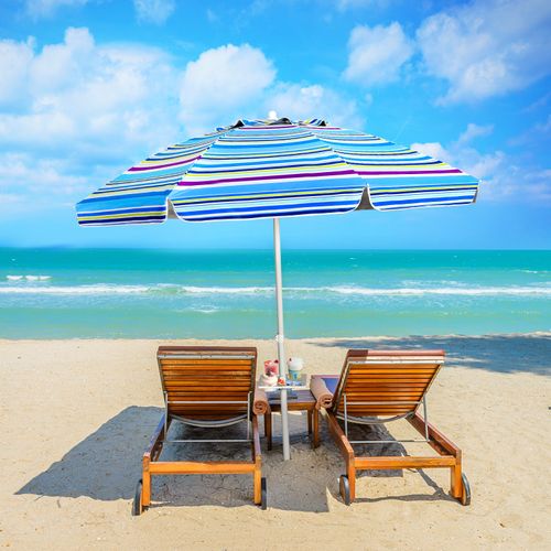 Parasol De Plage Inclinable 2,2 M Avec Porte-gobelet Protection Solaire Upf50 + Parasol Portable