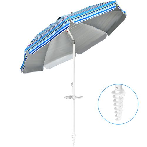 Parasol De Plage Inclinable 2,2 M Avec Porte-gobelet Protection Solaire Upf50 + Parasol Portable