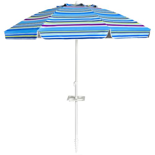 Parasol De Plage Inclinable 2,2 M Avec Porte-gobelet Protection Solaire Upf50 + Parasol Portable