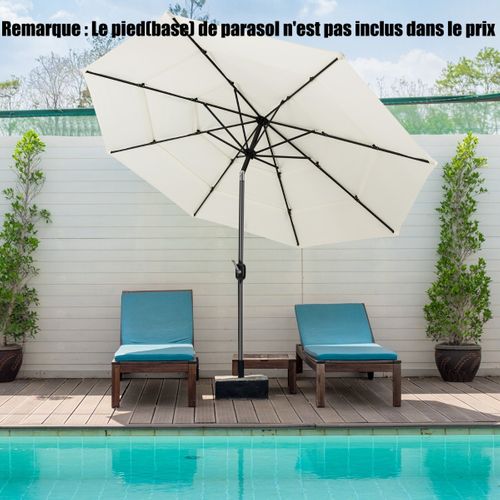 Parasol De Terrasse 3m à 3 Niveaux Parapluie D'extérieur Double Ventilé Inclinaison