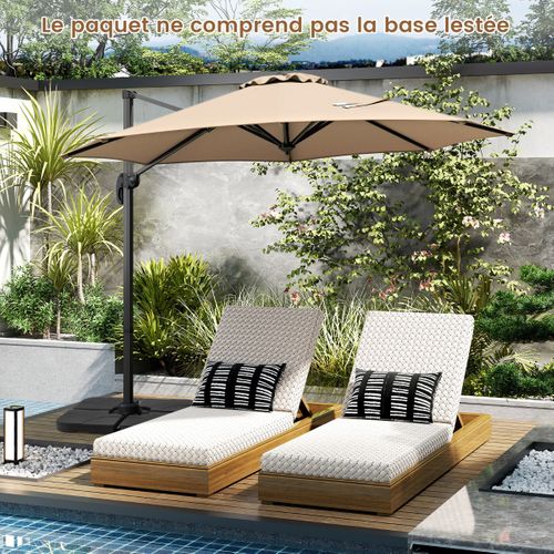 Parasol De Terrasse Rond Cantilever 294x247cm Avec Rotation Inclinaisons Beige