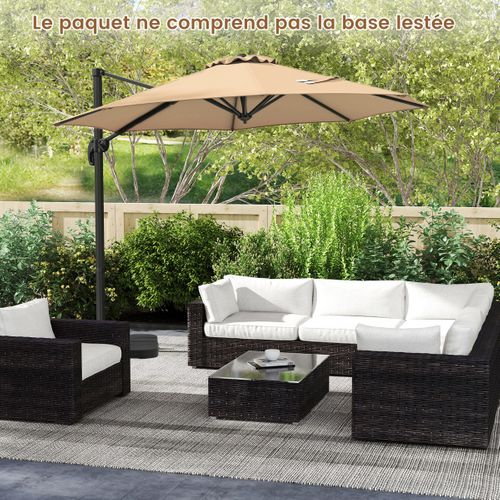 Parasol De Terrasse Rond Cantilever 294x247cm Avec Rotation Inclinaisons Beige
