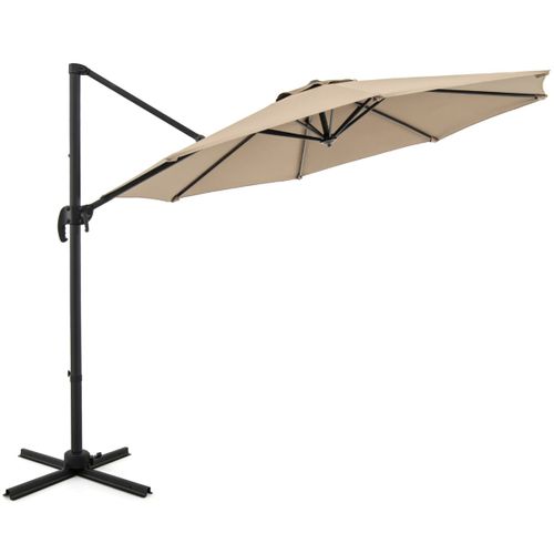 Parasol De Terrasse Rond Cantilever 294x247cm Avec Rotation Inclinaisons Beige