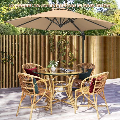 Parasol De Terrasse Rond Cantilever 294x247cm Avec Rotation Inclinaisons Beige