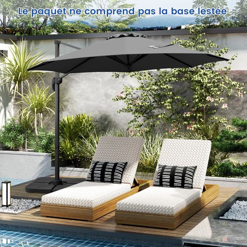 Parasol De Terrasse Rond Cantilever 294x247cm Avec Rotation Inclinaisons Gris