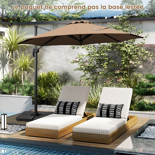 Parasol De Terrasse Rond Cantilever 294x247cm Avec Rotation Inclinaisons Marron