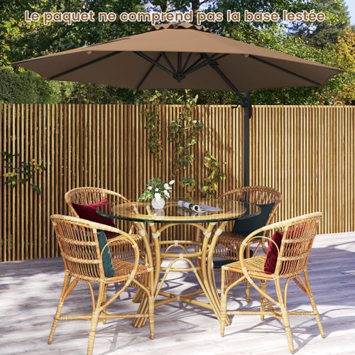 Parasol De Terrasse Rond Cantilever 294x247cm Avec Rotation Inclinaisons Marron