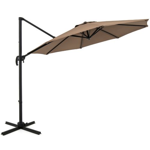 Parasol De Terrasse Rond Cantilever 294x247cm Avec Rotation Inclinaisons Marron