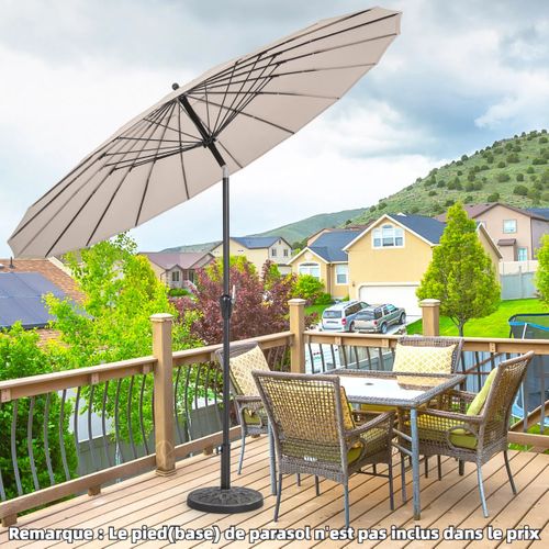 Parasol De Terrasse Rond De 265cm Parasol Avec 18 Baleines En Fibre De Verre Inclinaison