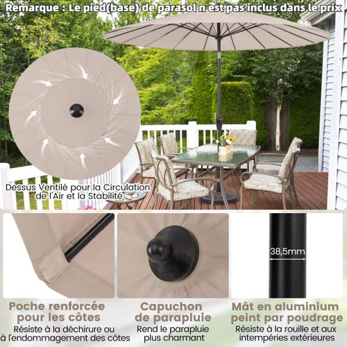 Parasol De Terrasse Rond De 265cm Parasol Avec 18 Baleines En Fibre De Verre Inclinaison