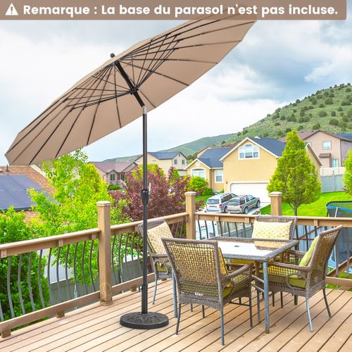 Parasol De Terrasse Rond De 265cm Parasol Avec 18 Baleines En Fibre De Verre Inclinaison