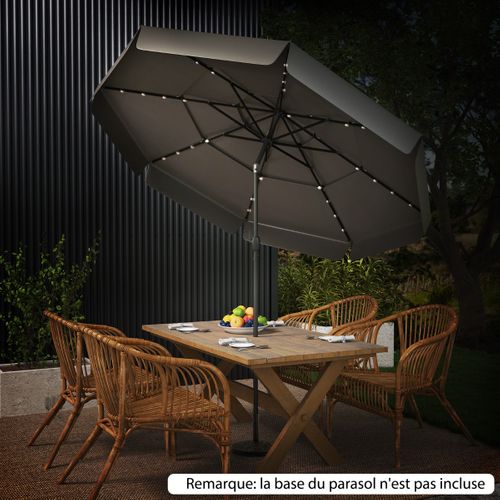 Parasol De Terrasse Solaire 300cm LED Toit Ventilé à 3 Niveaux Volants Inclinable 8 Balein Gris