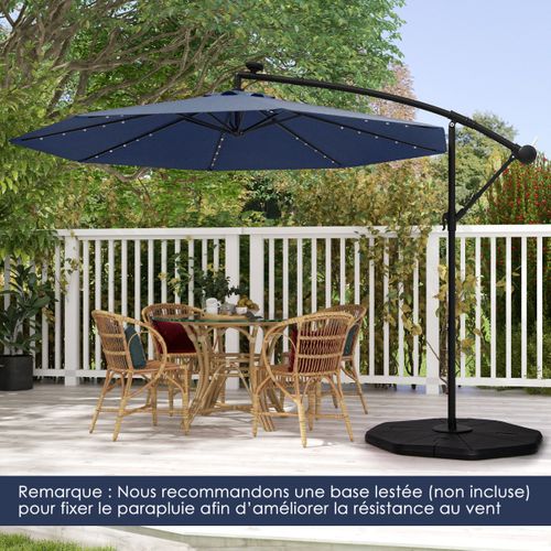 Parasol Déporté Solaire De 300cm 40 Perles De Lampe Panneau Solaire Réglage De L'inclinaison