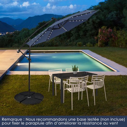 Parasol Déporté Solaire De 300cm 40 Perles De Lampe Panneau Solaire Réglage De L'inclinaison