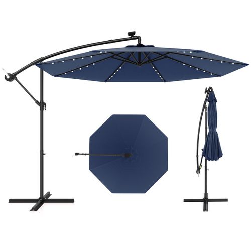 Parasol Déporté Solaire De 300cm 40 Perles De Lampe Panneau Solaire Réglage De L'inclinaison