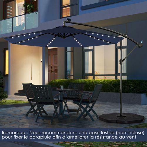 Parasol Déporté Solaire De 300cm 40 Perles De Lampe Panneau Solaire Réglage De L'inclinaison