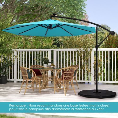 Parasol Déporté Solaire De 300cm 40 Perles De Lampe Panneau Solaire Réglage De L'inclinaison
