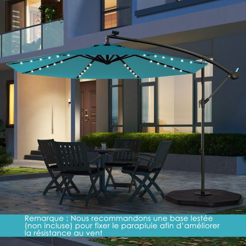 Parasol Déporté Solaire De 300cm 40 Perles De Lampe Panneau Solaire Réglage De L'inclinaison