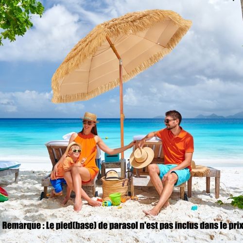 Parasol Inclinable De Paille En Pp 2m Fixation Pour Sable Toit Chaume Style Hawaïen 2 Parties