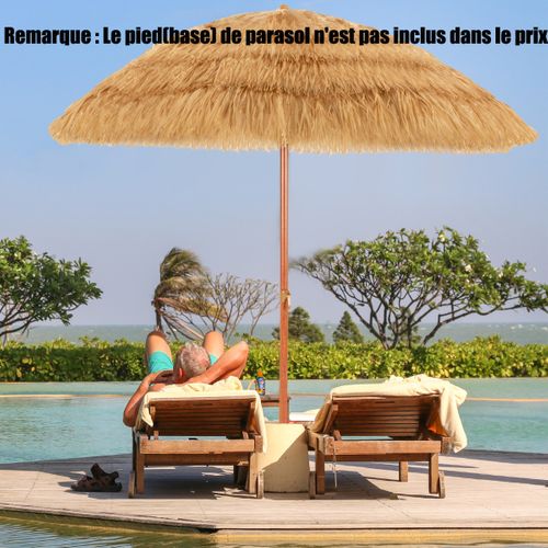 Parasol Inclinable De Paille En Pp 2m Fixation Pour Sable Toit Chaume Style Hawaïen 2 Parties
