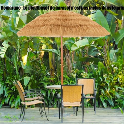 Parasol Inclinable De Paille En Pp 2m Fixation Pour Sable Toit Chaume Style Hawaïen 2 Parties
