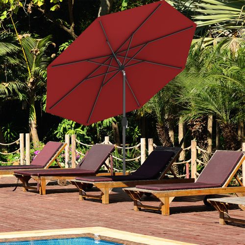 Parasol Inclinable Dia.270cm Manivelle En Acier Toile En Polyester 6 Nervures Pour Patio Jardin