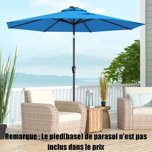 Parasol Inclinable Dia.300cm LED Dolaire En Scier Toile Polyester Pour Jardin Et Terrasse Bleu