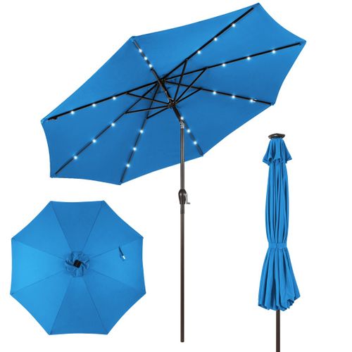 Parasol Inclinable Dia.300cm LED Dolaire En Scier Toile Polyester Pour Jardin Et Terrasse Bleu