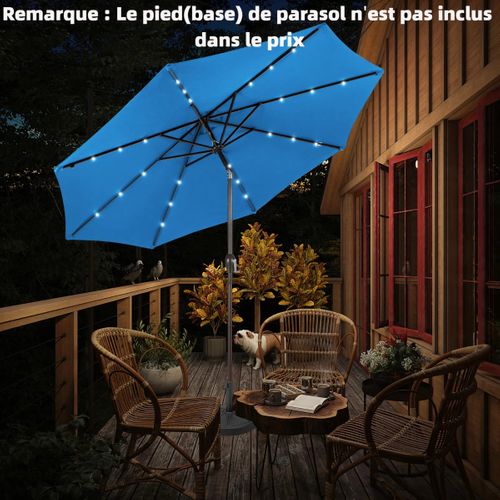 Parasol Inclinable Dia.300cm LED Dolaire En Scier Toile Polyester Pour Jardin Et Terrasse Bleu