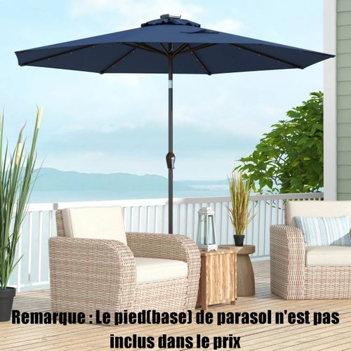 Parasol Inclinable Dia.300cm LED Dolaire En Scier Toile Polyester Pour Jardin Terrasse Bleu Foncé
