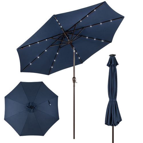 Parasol Inclinable Dia.300cm LED Dolaire En Scier Toile Polyester Pour Jardin Terrasse Bleu Foncé