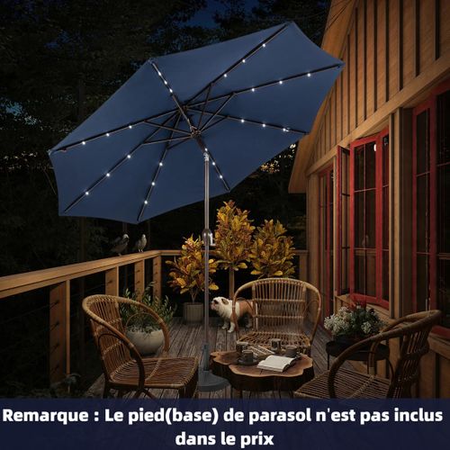 Parasol Inclinable Dia.300cm LED Dolaire En Scier Toile Polyester Pour Jardin Terrasse Bleu Foncé